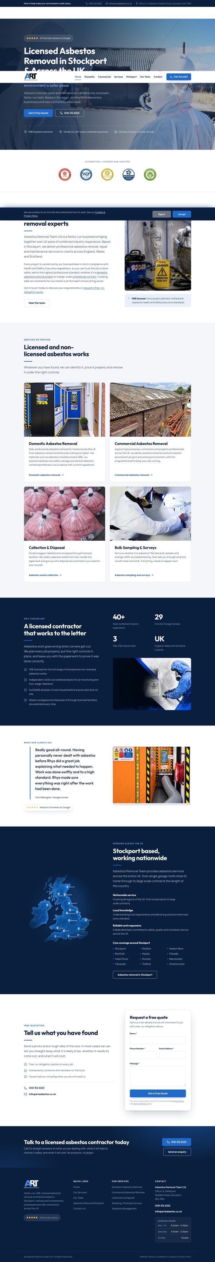 Homepage of the Asbestos Removal Team website built by OSAM Websites