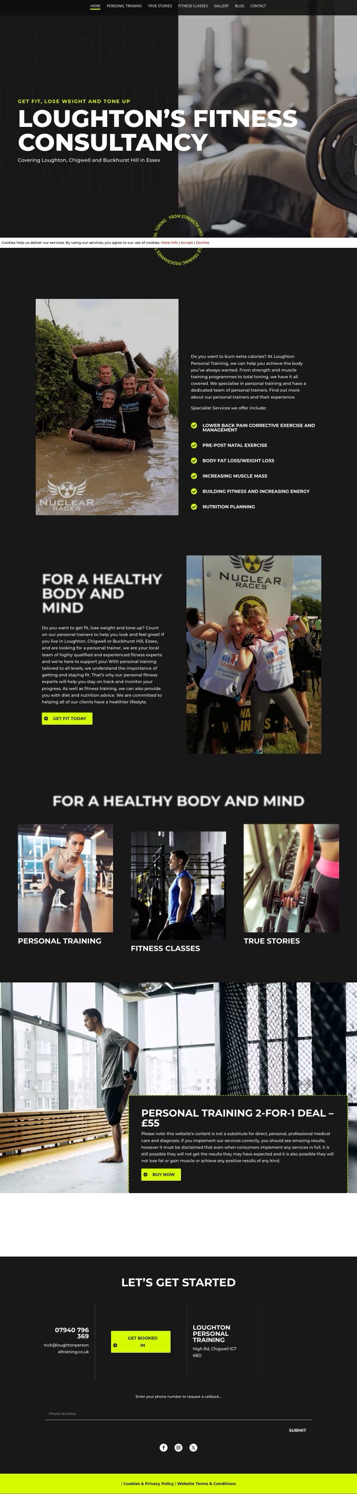 Homepage of the Loughton Personal Training website built by OSAM Websites